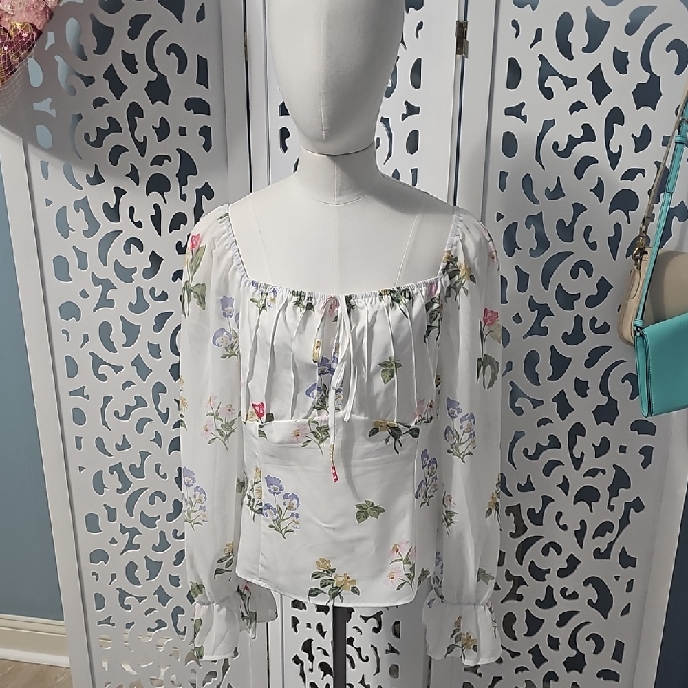 SHEIN White Floral Blouse with Multicolor Accents